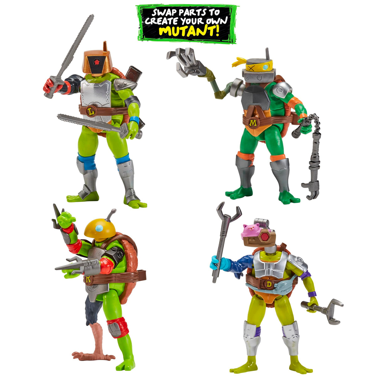 TMNT armored-turtles 4pk packaging shows all figures for collectors.