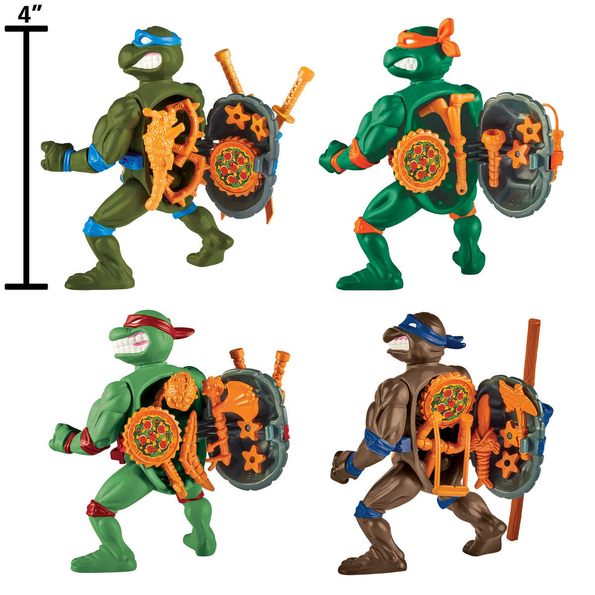 TMNT Classic 4-Inch Turtles back-shell storage ready for accessories