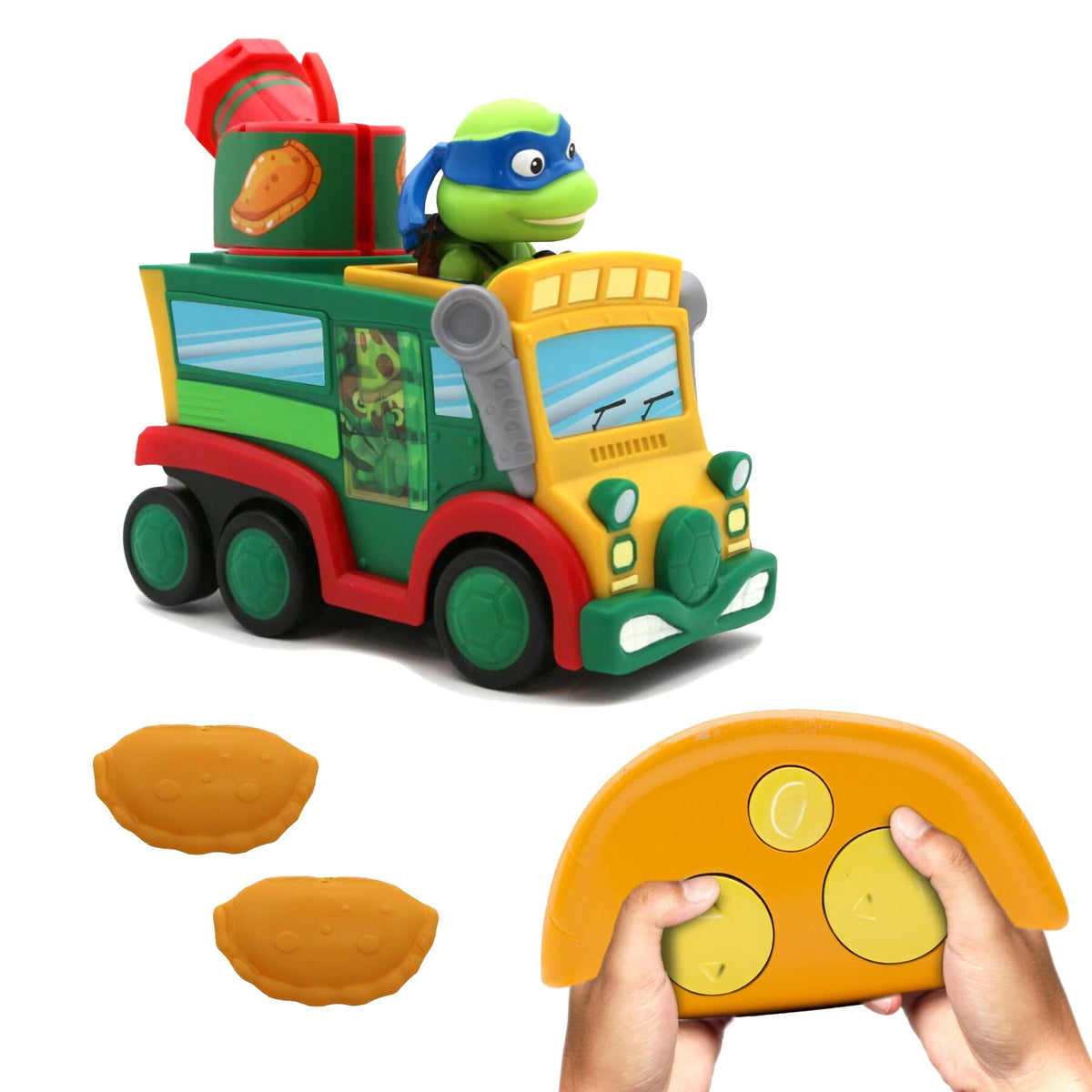 TMNT Mutant Mayhem calzone drift RC truck in action, ideal for indoor fun and drift practice.