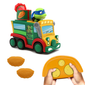 TMNT Mutant Mayhem calzone drift RC truck in action, ideal for indoor fun and drift practice.