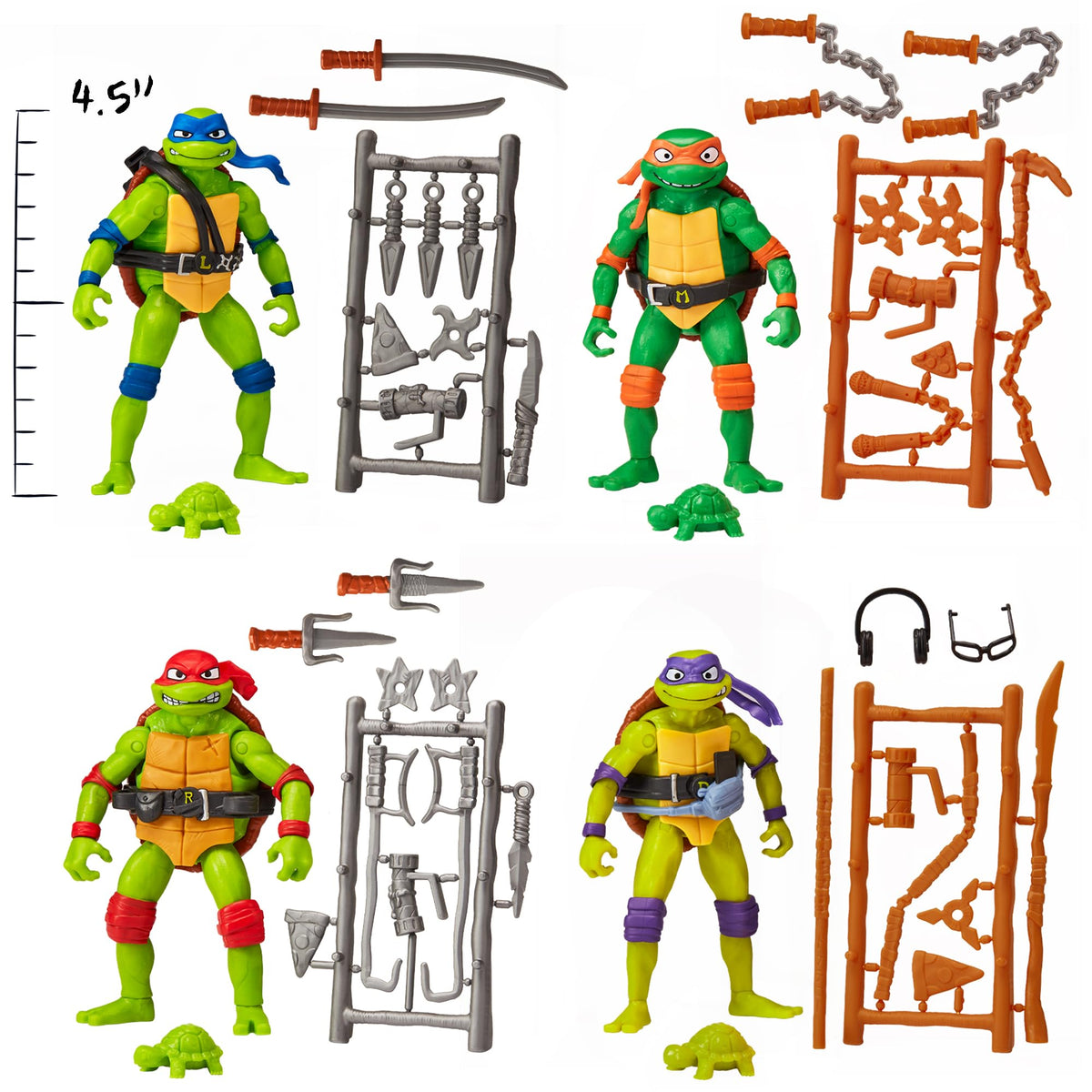 TMNT Mutant Mayhem Michelangelo figure with accessories for imaginative play.