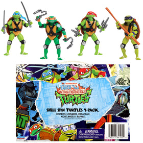 TMNT Shell Spin four-figure bundle posed for display and storytelling