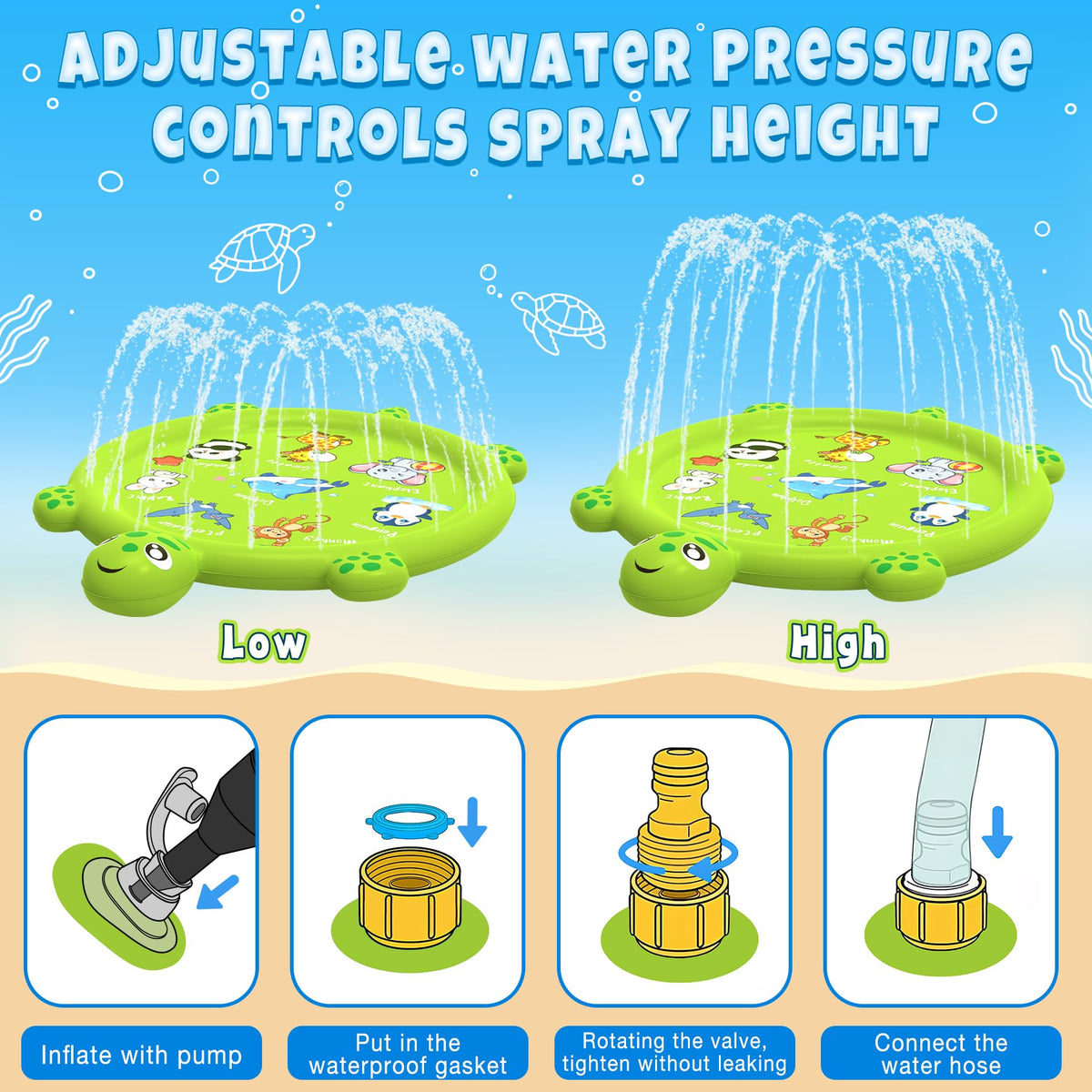 tmstorys 67-inch water mat provides a large splash area for shared backyard fun.