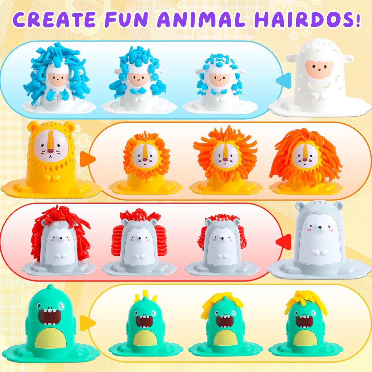 TNOIE animal haircuts dough lion demonstrates playful hairstyling and motor skill development