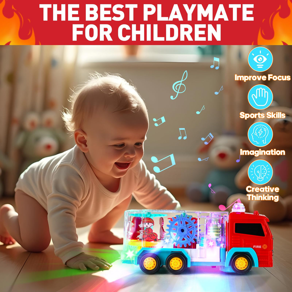 TNOIE LED light car with music supports attention and exploration.