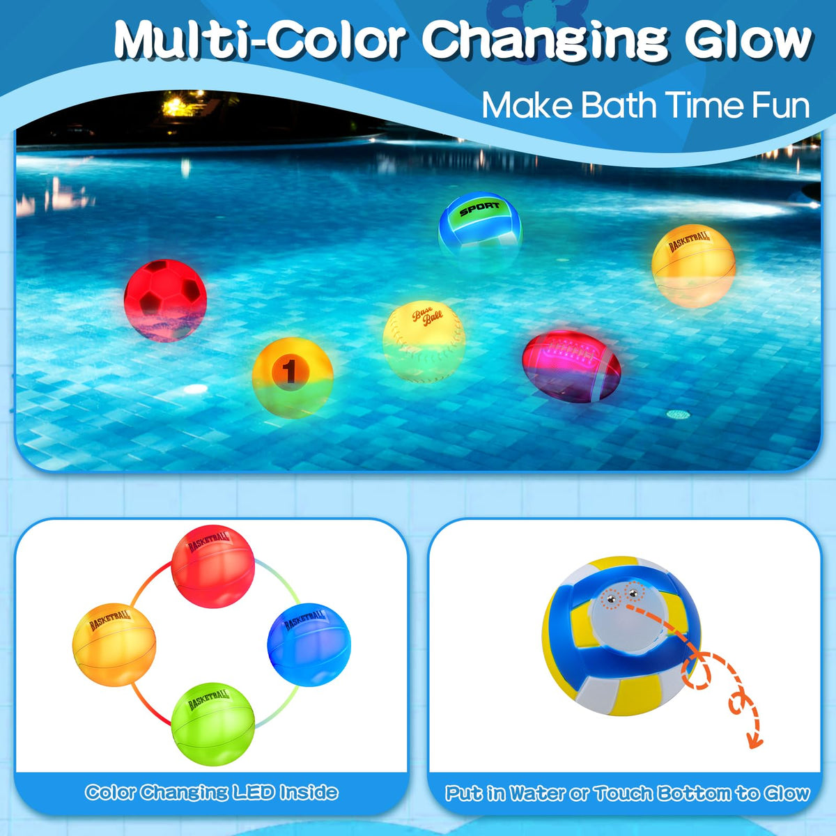TNOIE light-up bath ball rugby glow supports active bath games.
