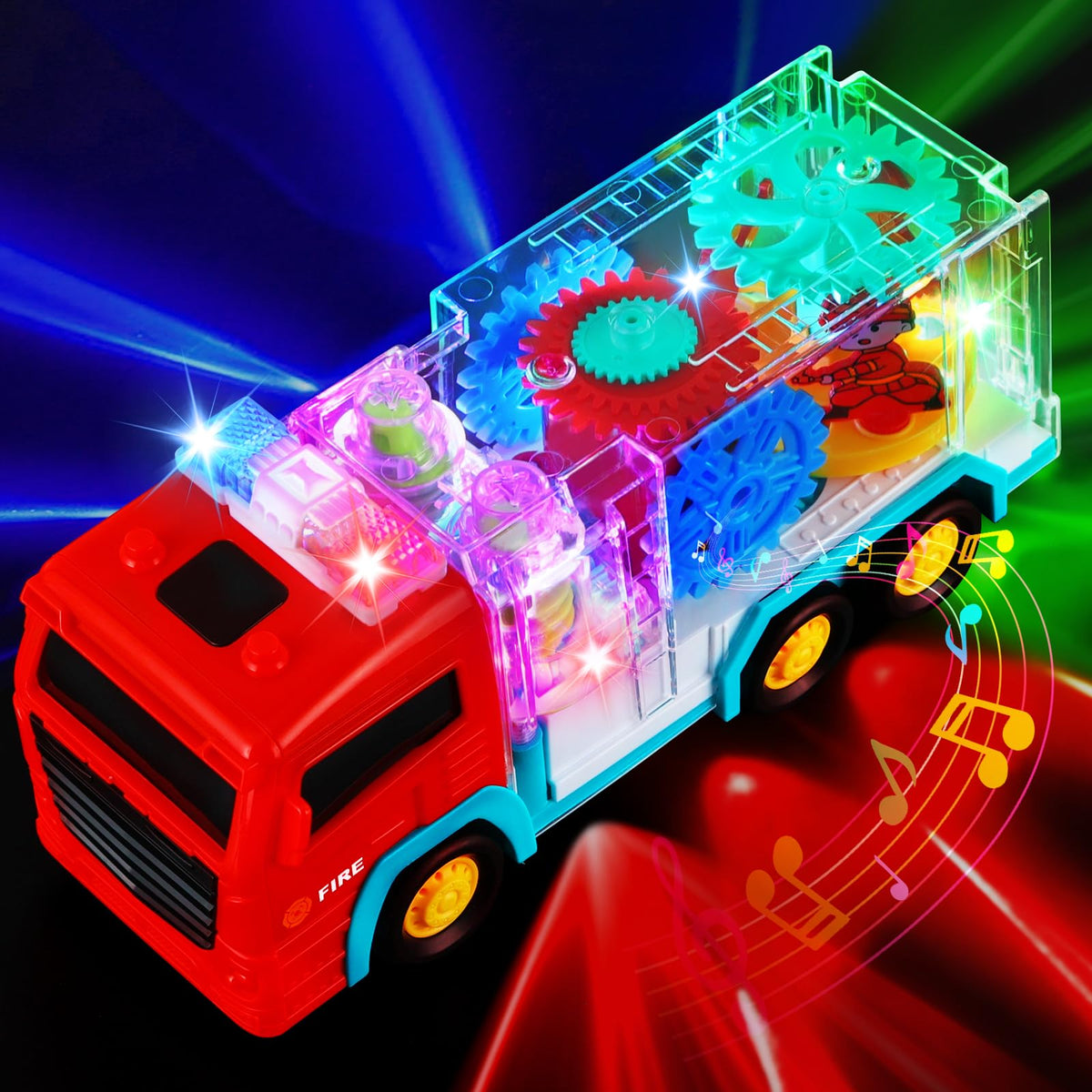 TNOIE light-up sensory car toy with fire-truck lights for crawling play.