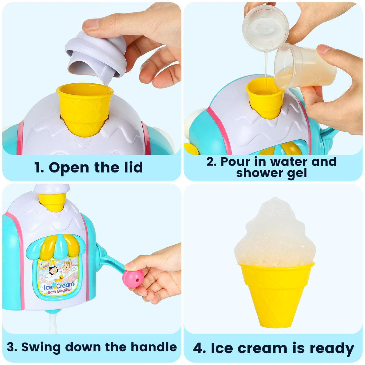 TNOIE bath toy suction cups secure to smooth surfaces for extended bubble-filled play sessions.