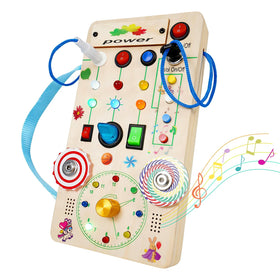 TNYI busy board with LED switches for tactile learning and focus