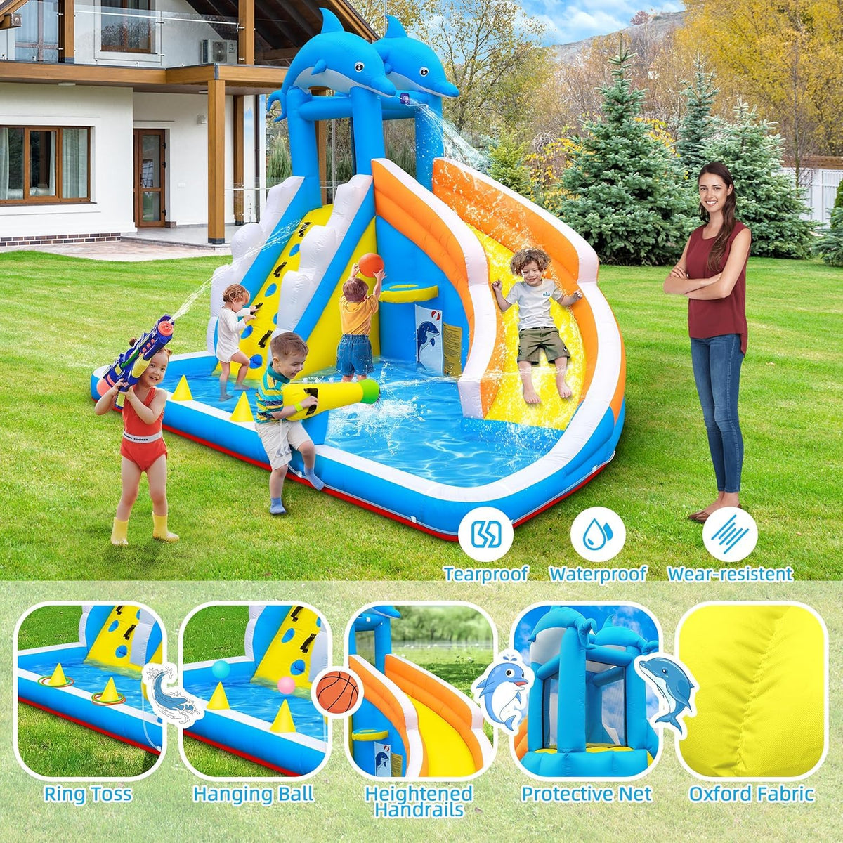 TOAOB inflatable basketball hoop in use, perfect for group play.
