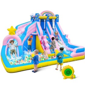 TOAOB 6-in-1 inflatable water slide in backyard, showcasing versatile play