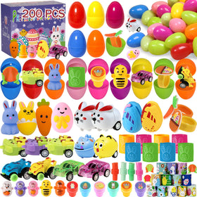 TOAPER 200pcs prefilled Easter eggs with assorted toys for kids hunts