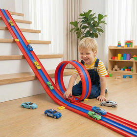 Tobaisaa flexible 3-lane race track setup for side-by-side play.