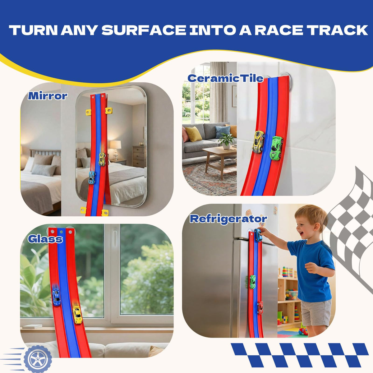 Tobaisaa strong suction cups securing track on glass or tile.