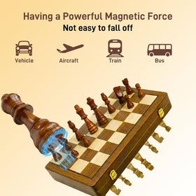 Tobaisaa wooden chess set featuring storage slots to keep pieces organized on the go
