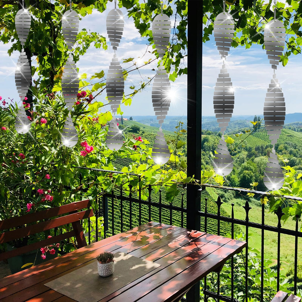 ToBeAce double-sided mirror discs deter birds from all angles via sunlight.