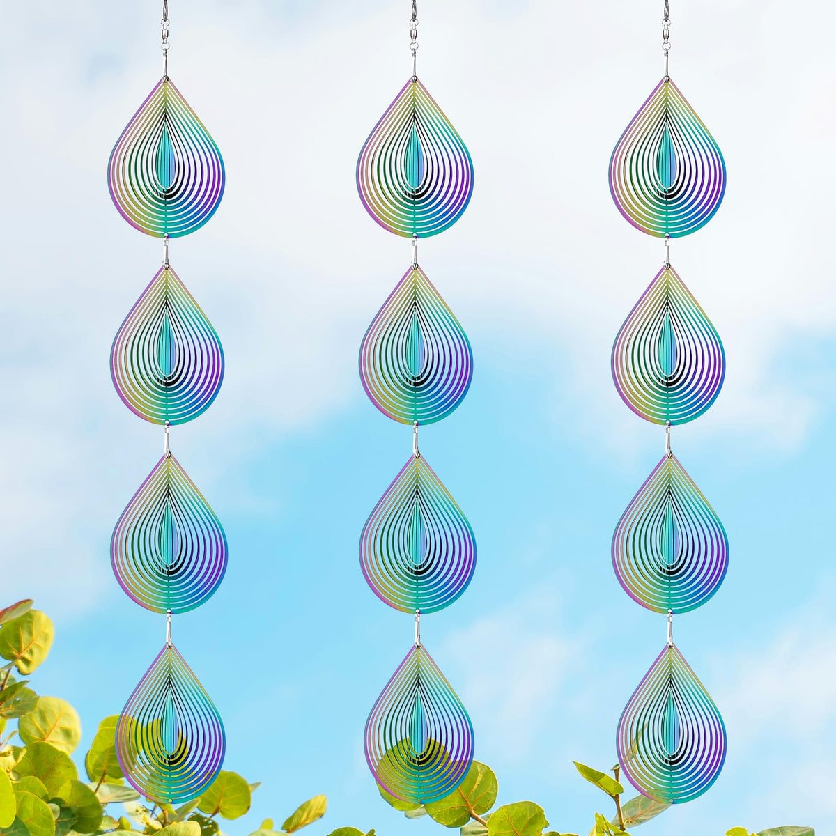 ToBeAce rainbow wind spinner reflecting sunlight to deter birds in the garden.