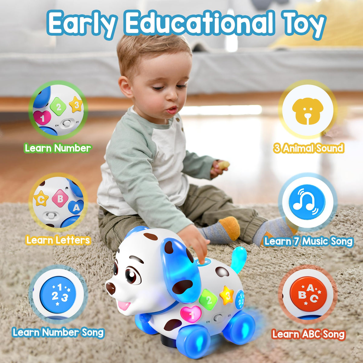 ToddlerCley bilingual mode teaches numbers and letters in English and Spanish