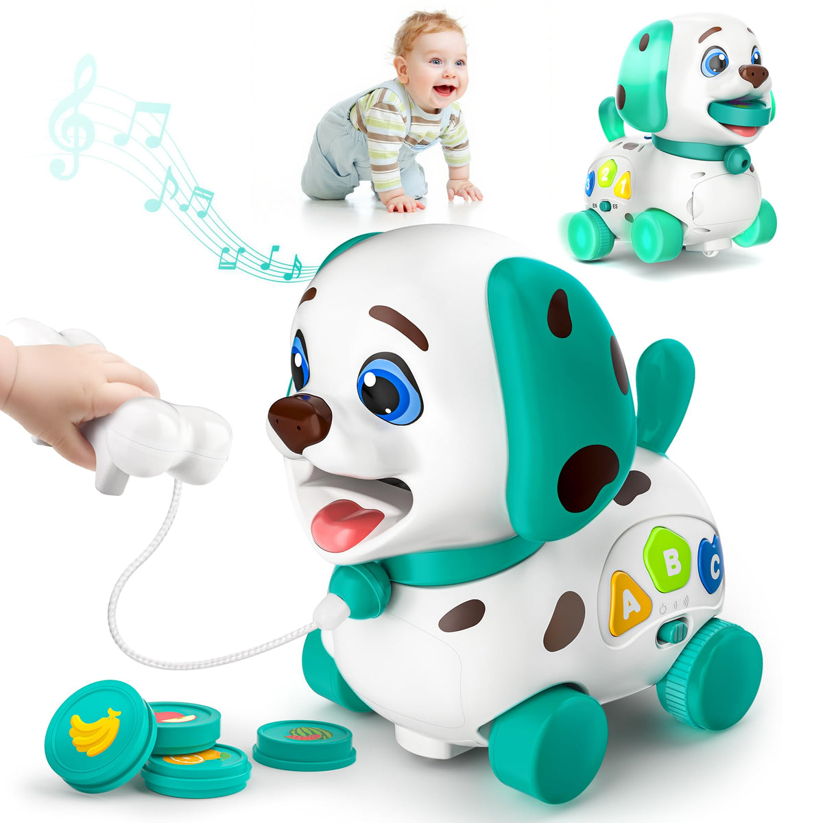 ToddlerCley musical bilingual puppy with four modes and flashing lights for curious babies.