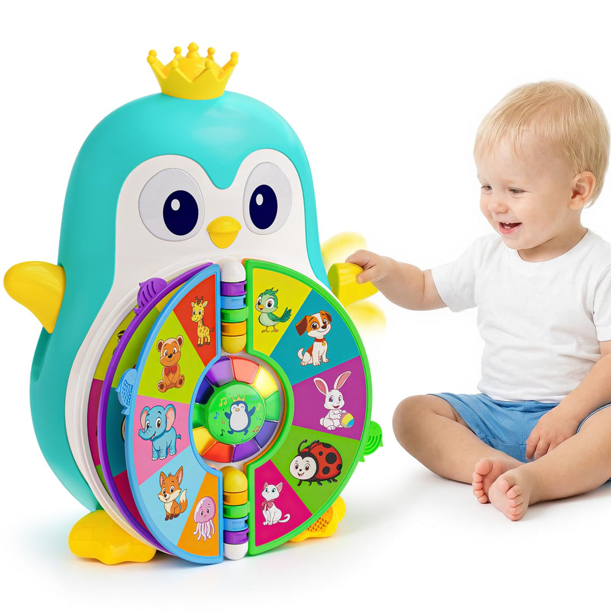 ToddlerCley musical penguin buttons stimulate early word learning through touch.