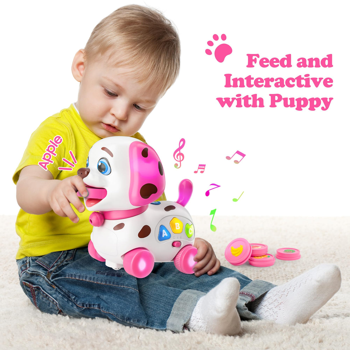 ToddlerCley 4-in-1 Musical Puppy Toy bilingual mode display with English and Spanish songs