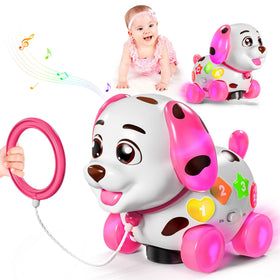 ToddlerCley musical-puppy-toy engages toddlers with lights and tunes.
