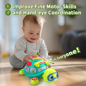 ToddlerCley Musical Turtle shows numbers and letters to support early learning.