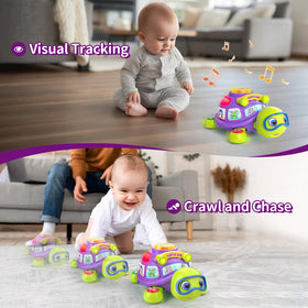 ToddlerCley musical turtle toy baby crawling shows active movement to promote exploration