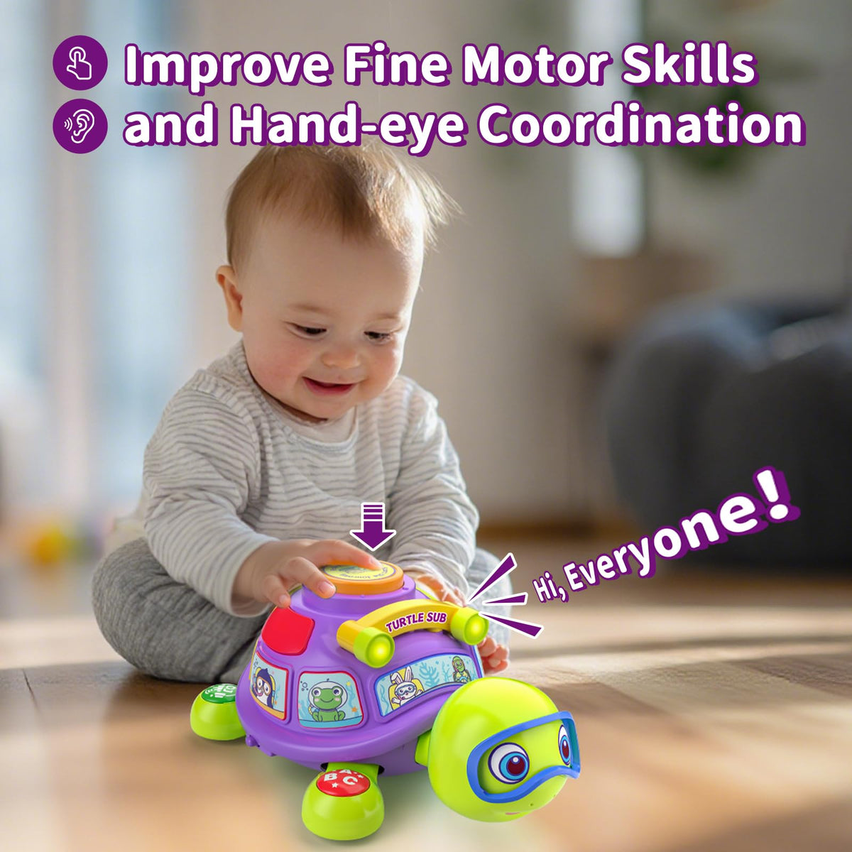 ToddlerCley musical turtle toy colorful-buttons encourage press and play exploration