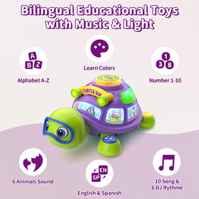 ToddlerCley musical turtle toy face closeup invites gentle interaction and joy