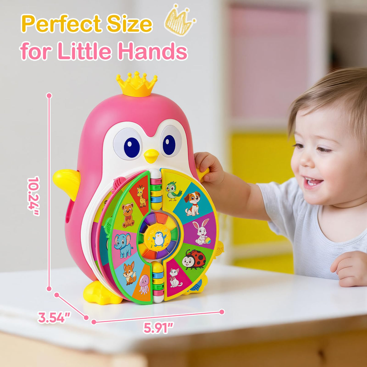 ToddlerCley penguin toy covers 50 daily items across 5 themes for word recognition.