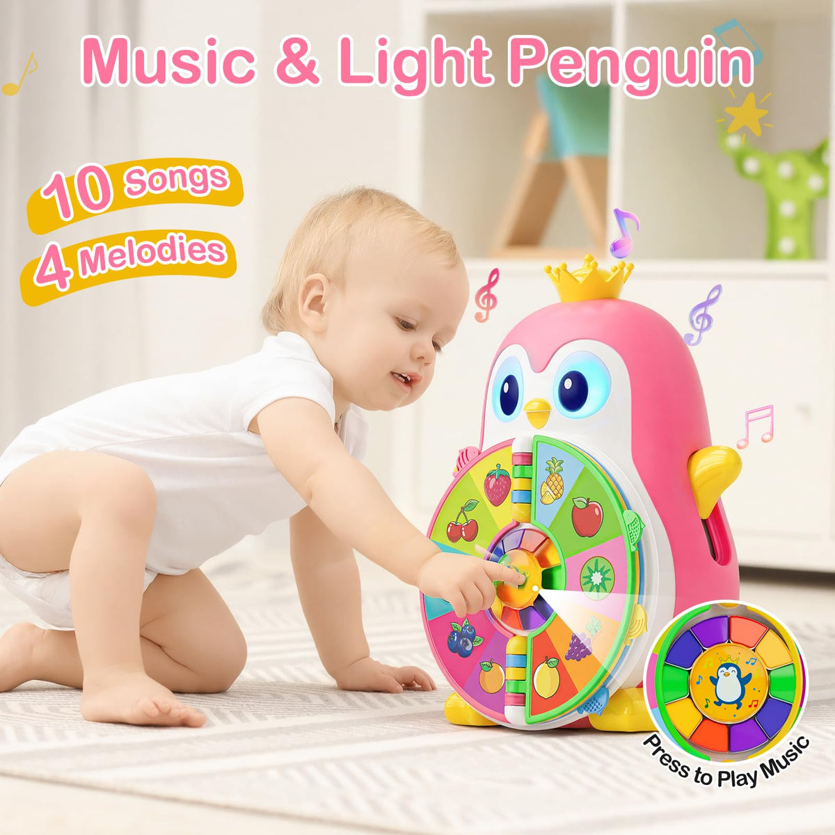 ToddlerCley penguin toy includes 10 songs and 4 melodies for rhythmic play.