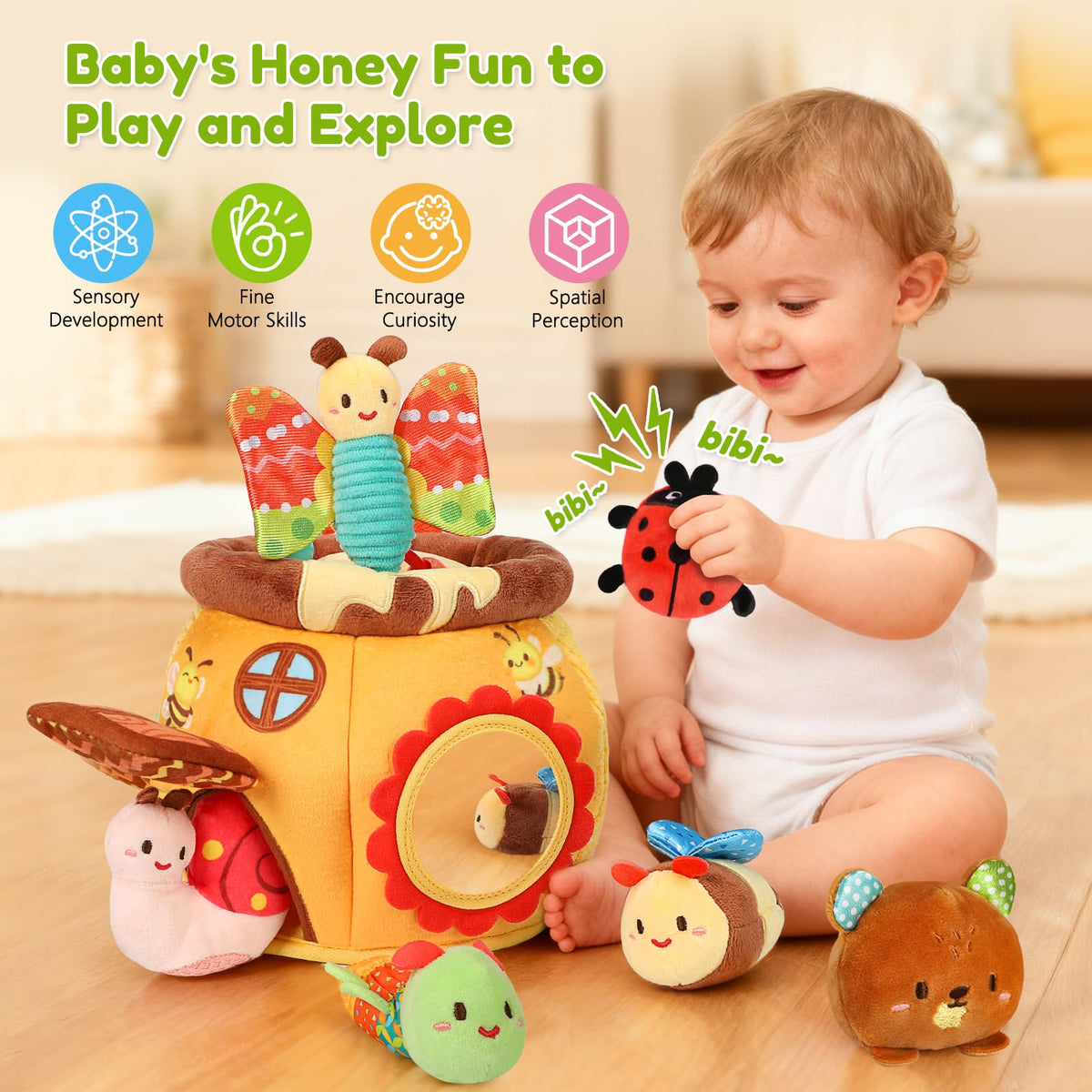 TOHIBEE animals in honey pot with rattles boost tactile discovery.