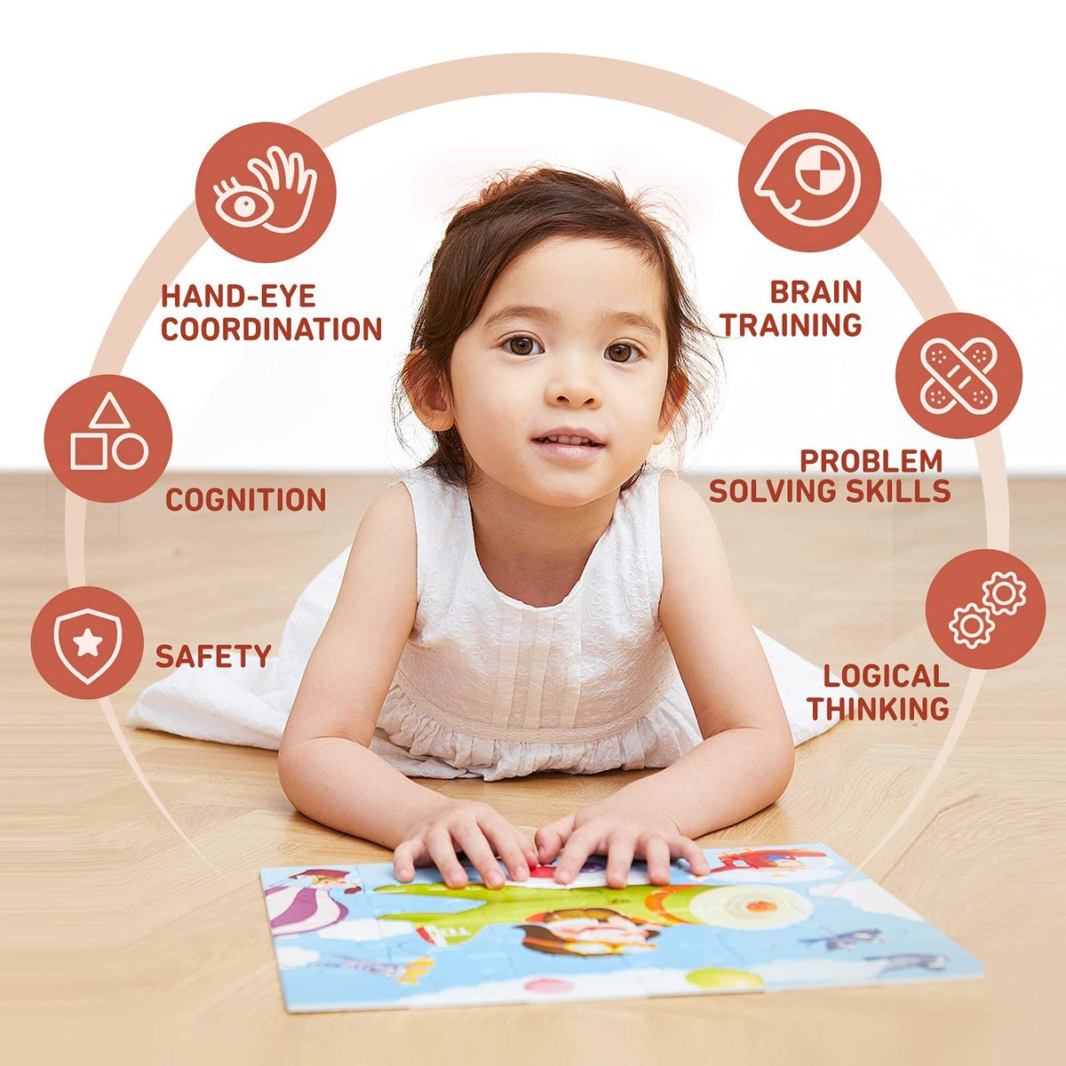 Toi Leveled Puzzles Safe Cardboard ensures sturdy, safe play for toddlers.