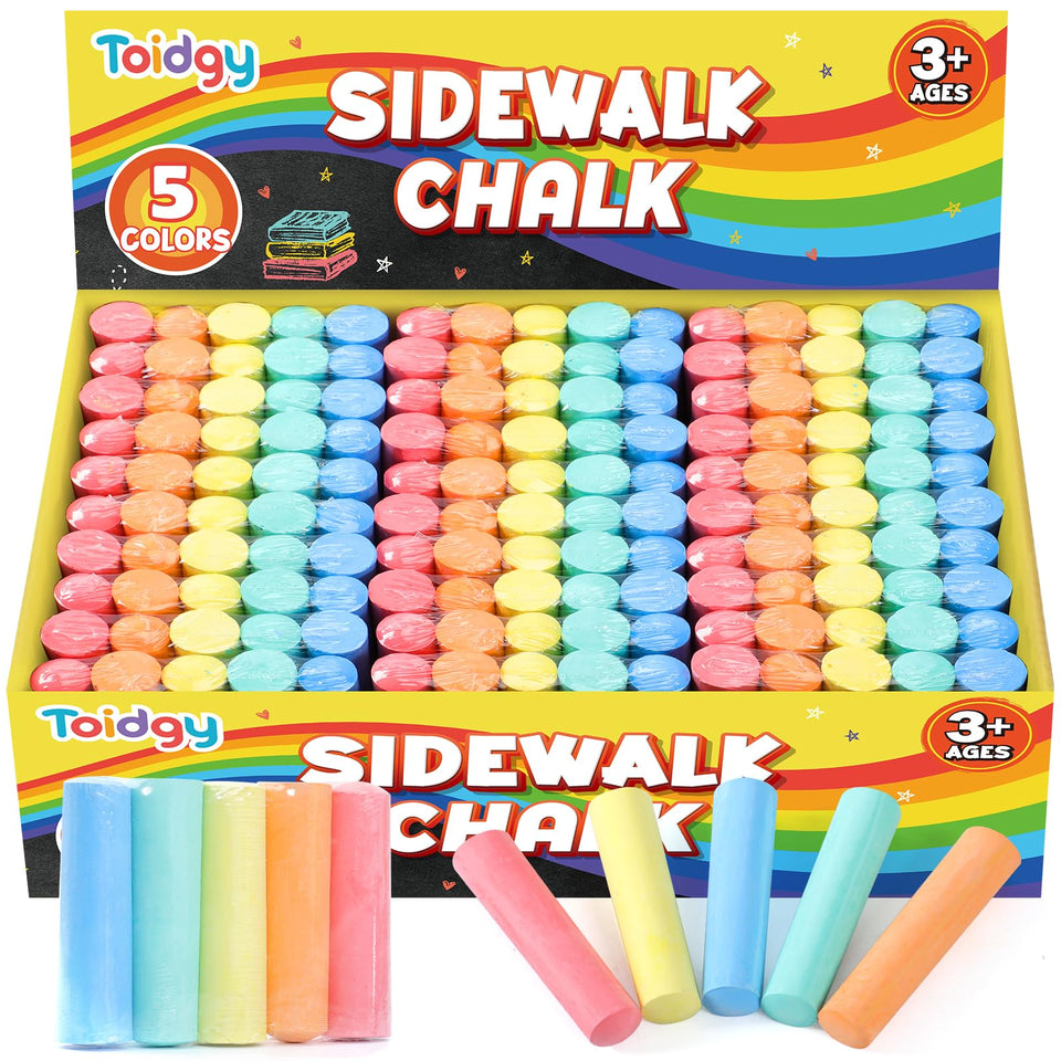 Toidgy 150 PCS washable sidewalk chalk set in vibrant colors for outdoor art.