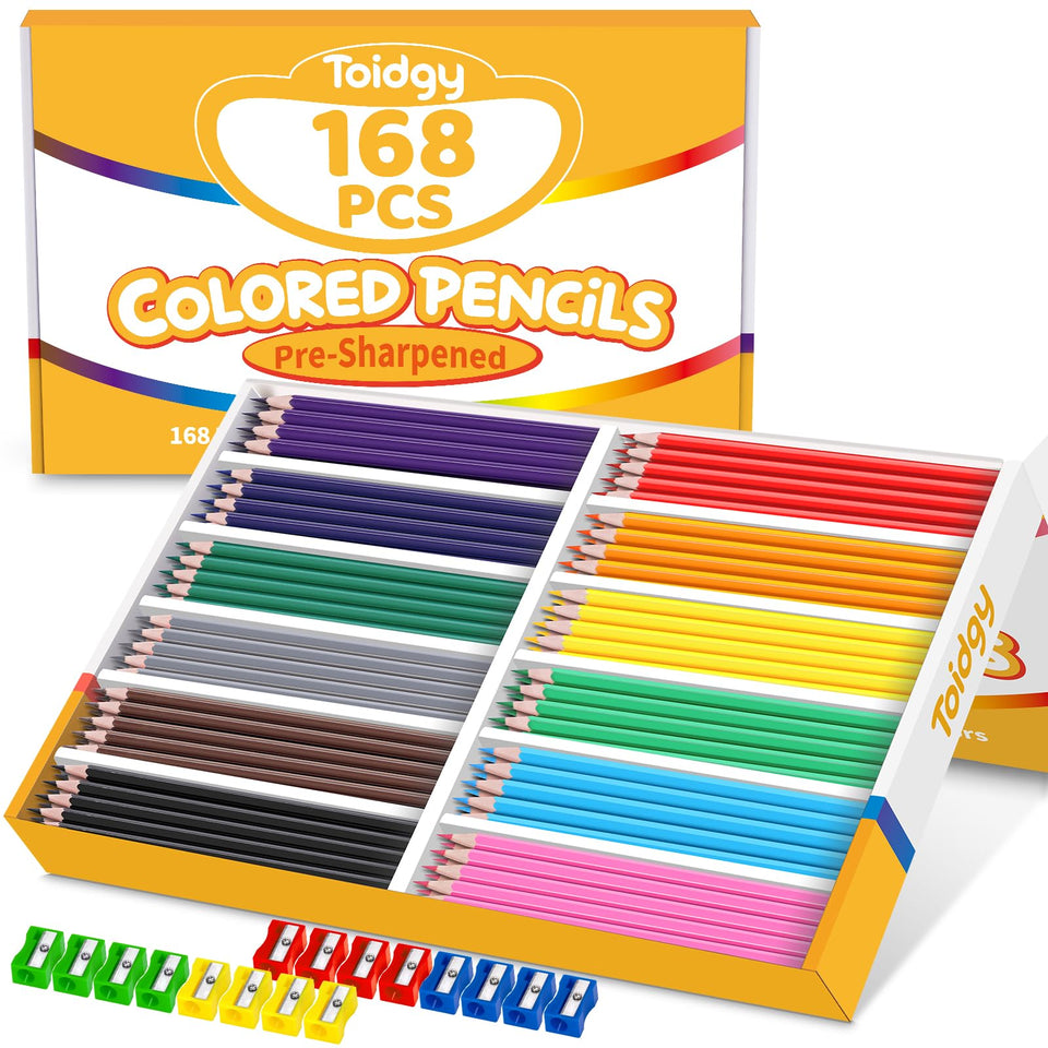 Toidgy 168-pack colored pencils bulk display for classroom art projects