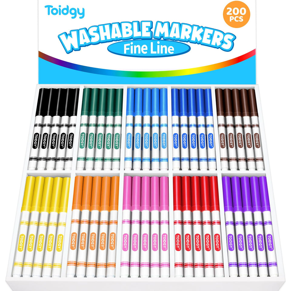 Toidgy 200 pcs washable markers bulk pack for vibrant classroom art