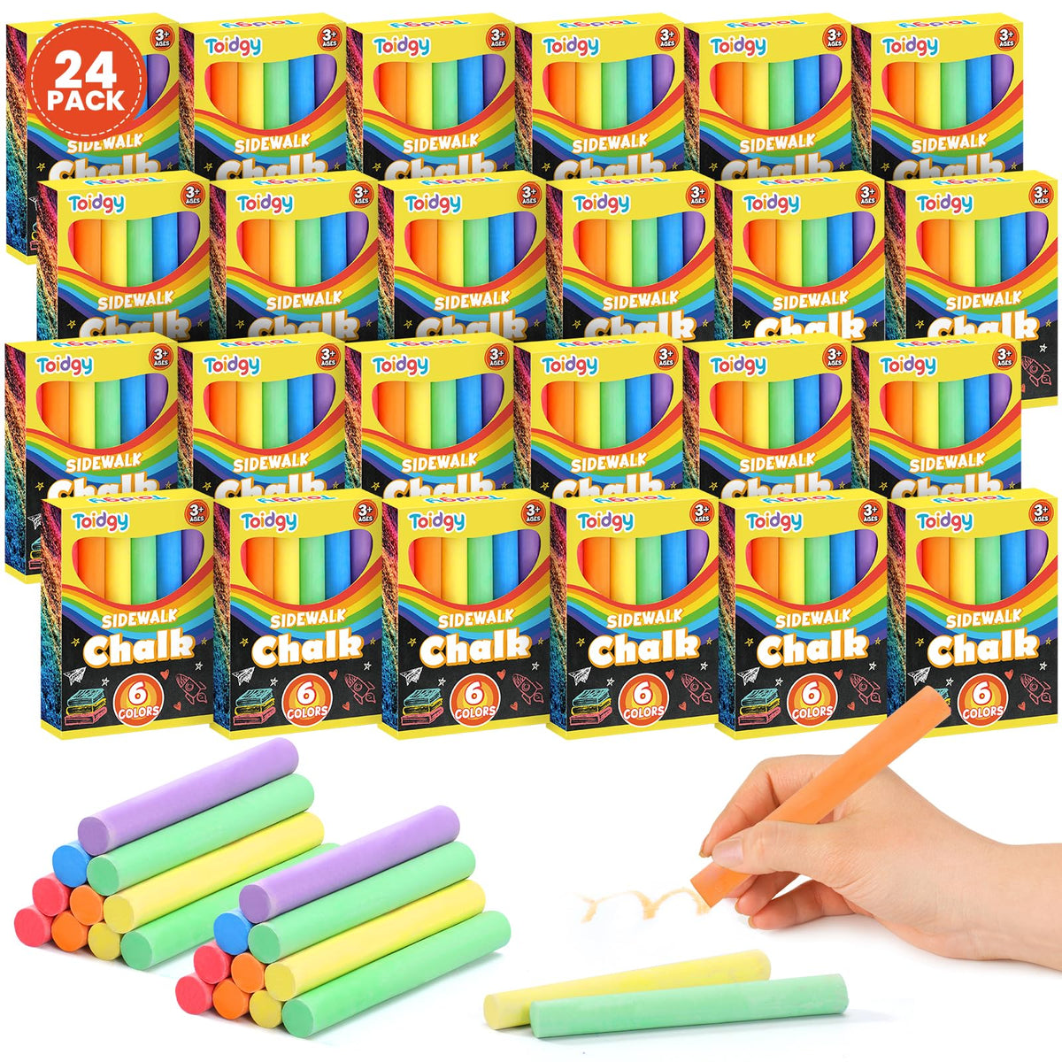 Toidgy mini chalk set 24-boxes, ideal for classroom prizes and party favors.