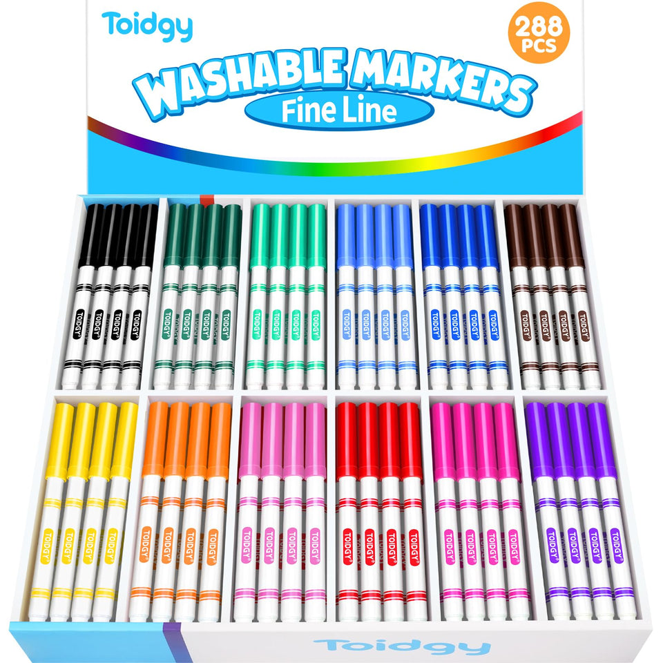 Toidgy 288-piece washable markers in a 12-color bulk set for classroom and home art.