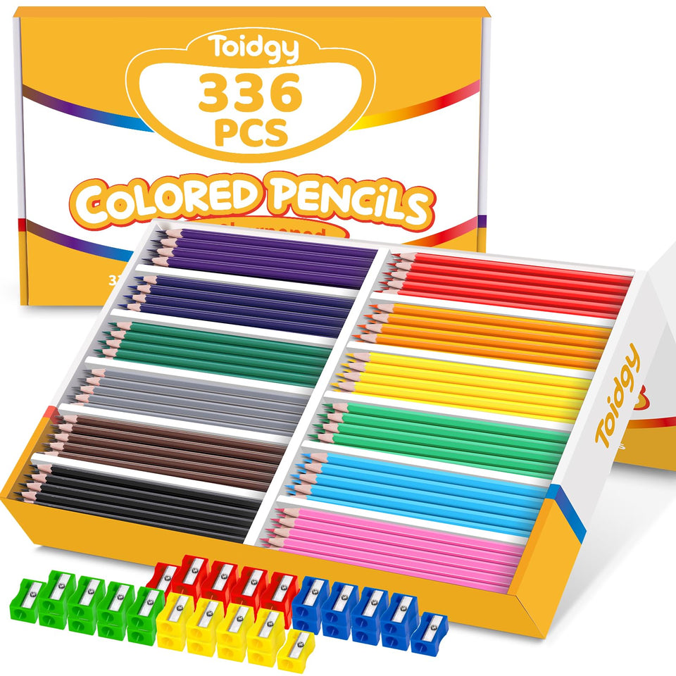 Toidgy 336-pack colored pencils in twelve colors for classroom creativity and shading