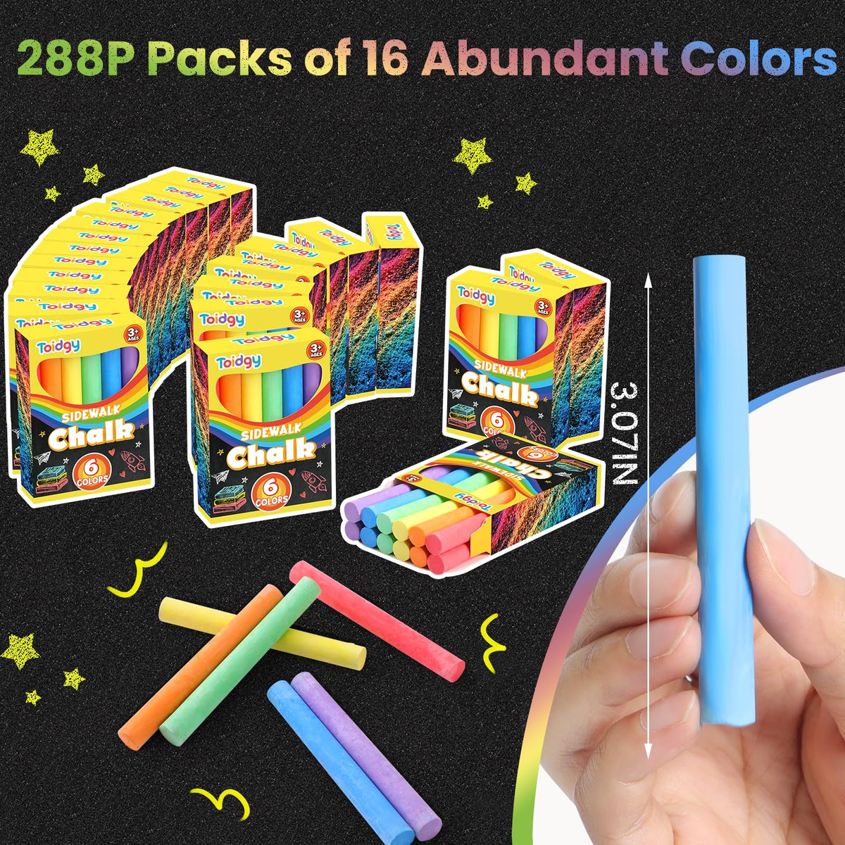 Toidgy chalk sticks 12 per box, bold colors for creative outdoor drawing.