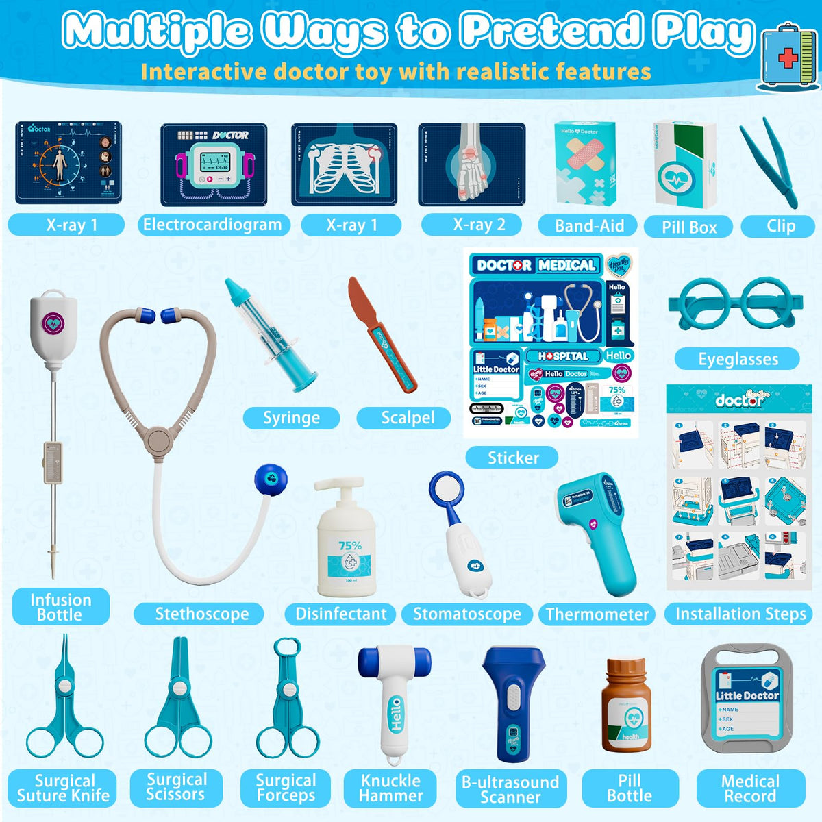 Toidgy Doctor Kit stethoscope for pretend diagnosis and learning body sounds