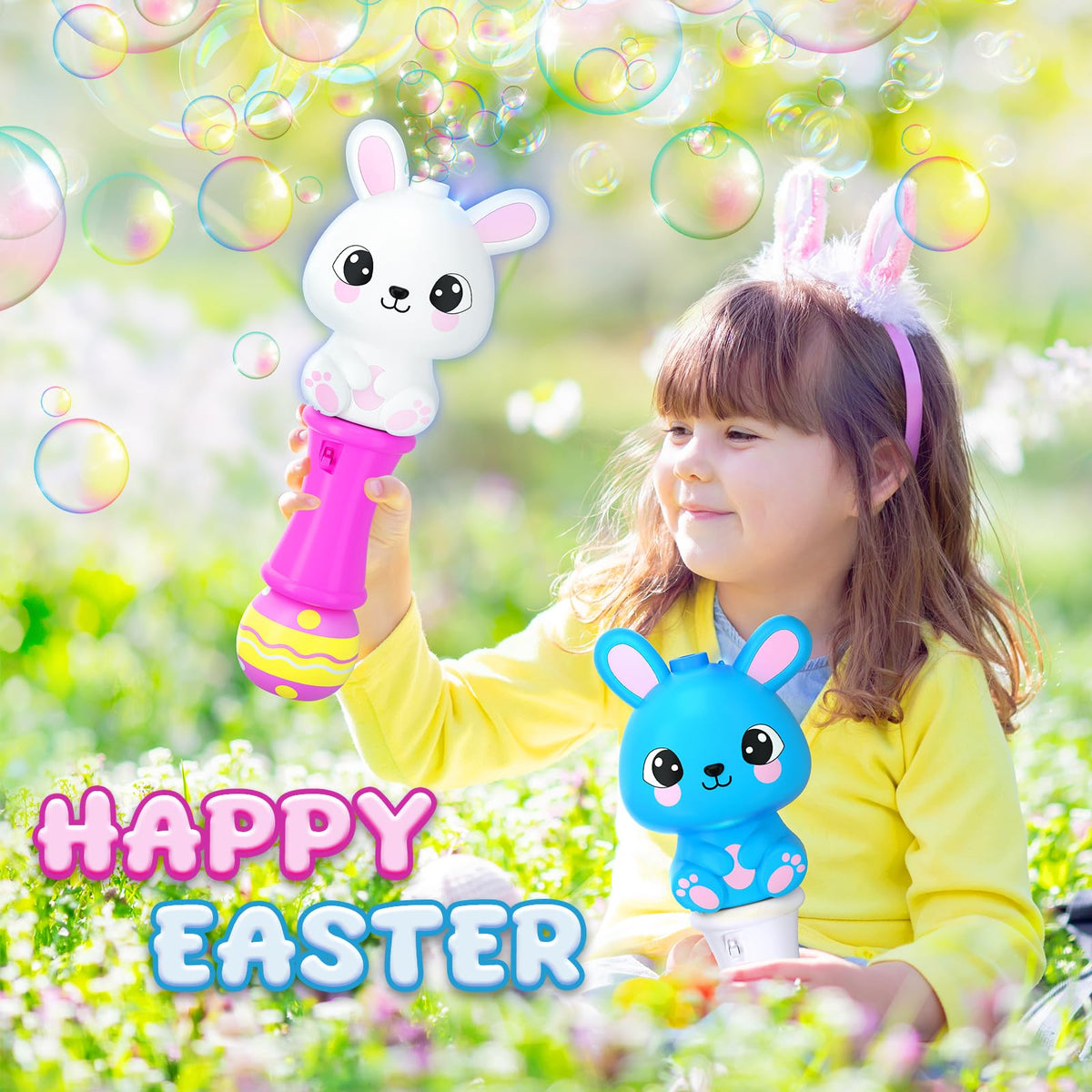 Toidgy Easter Bunny Bubble Wand light-up feature adds magical glow to play