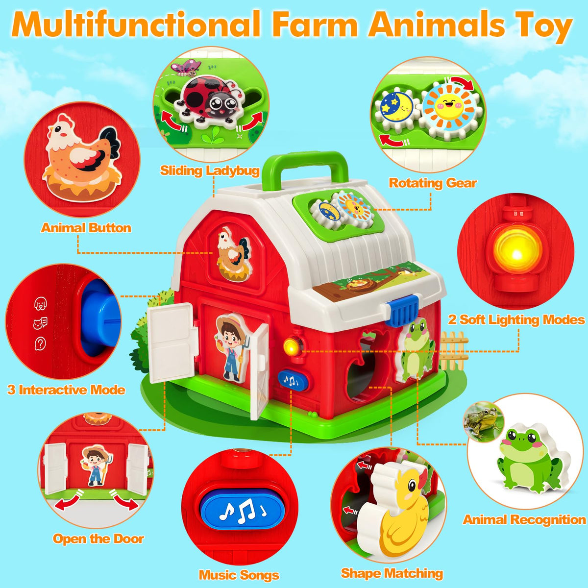 Toidgy farm animals toy set encouraging naming, sounds, and pretend play.