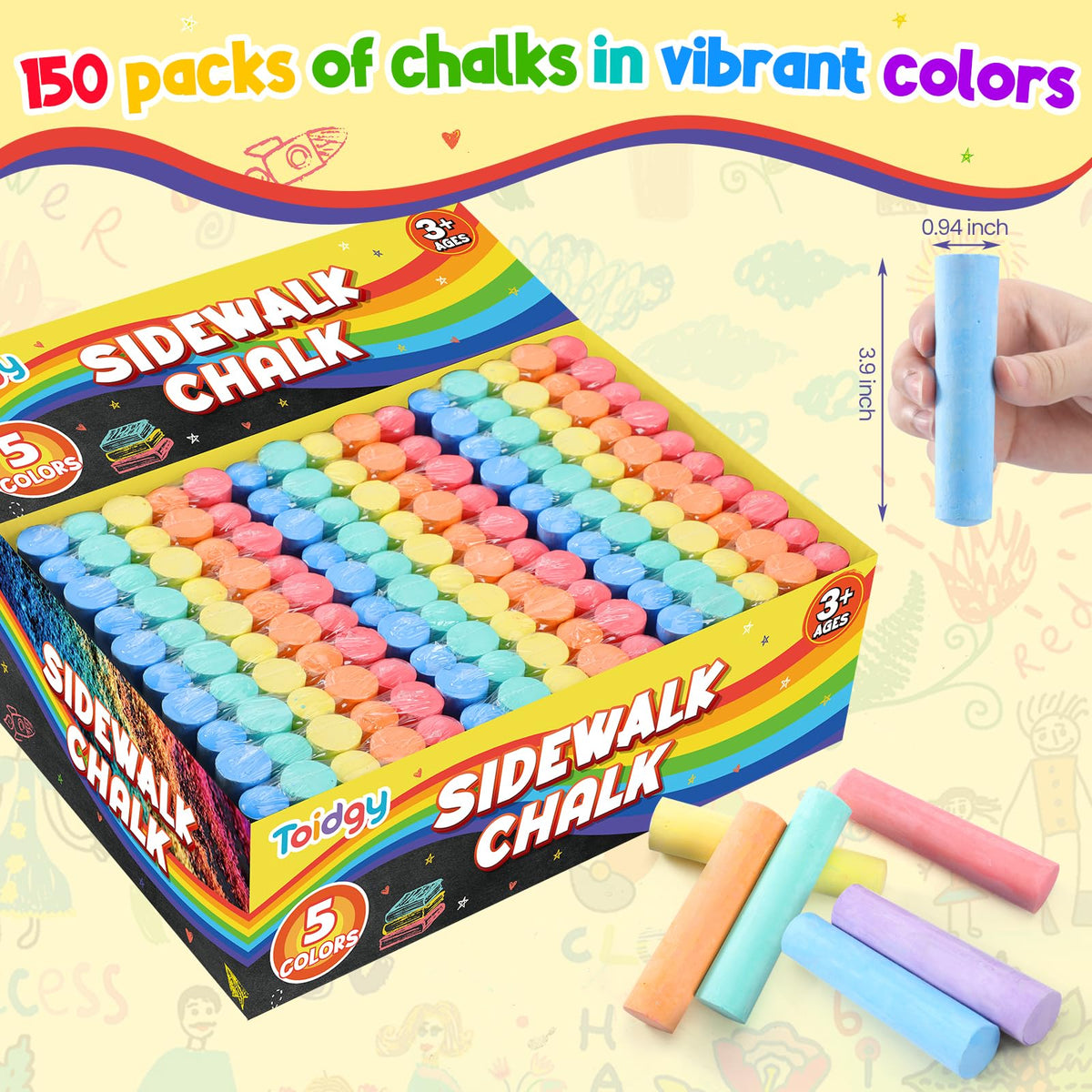 Toidgy jumbo 4-1in chalk sticks easy for little hands.