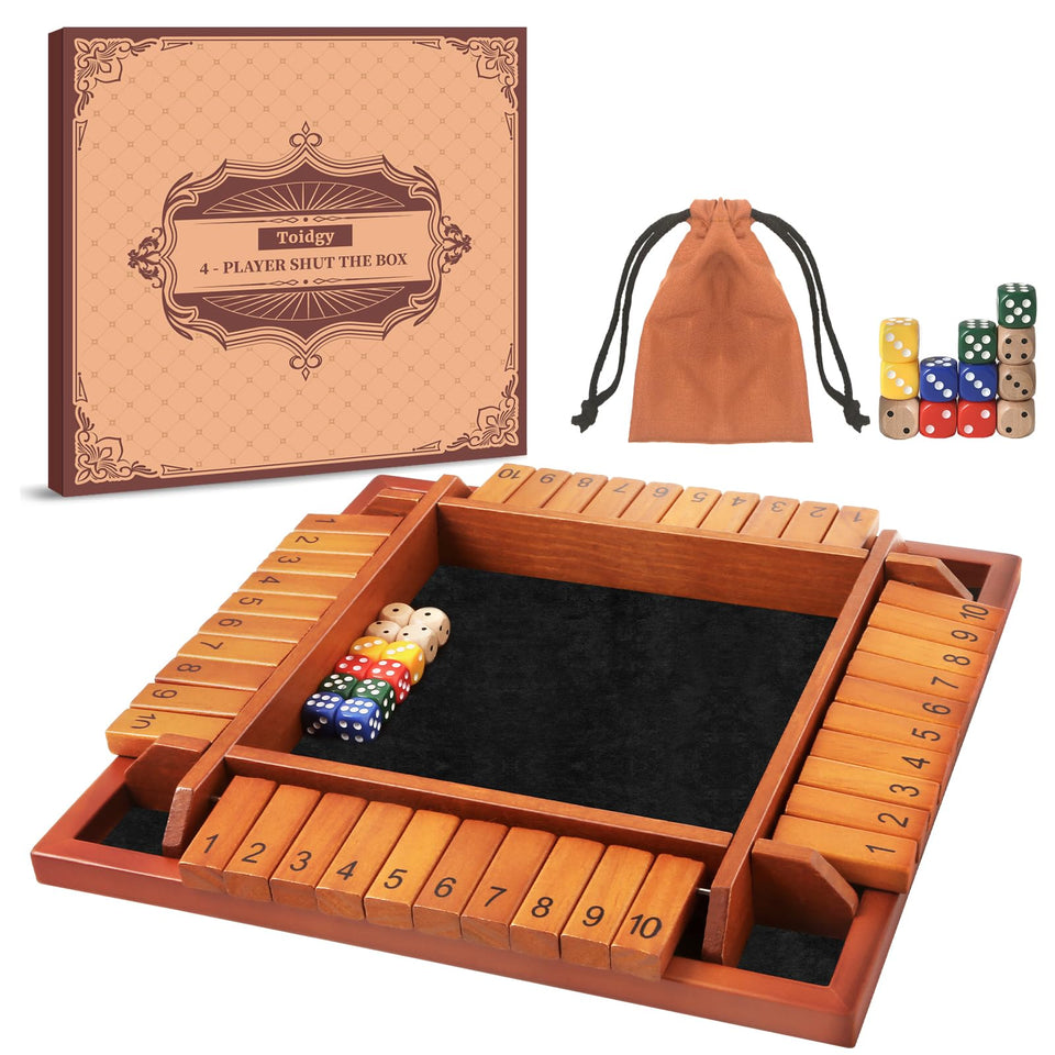 Toidgy Shut The Box board game setup with dice and tiles for family play.
