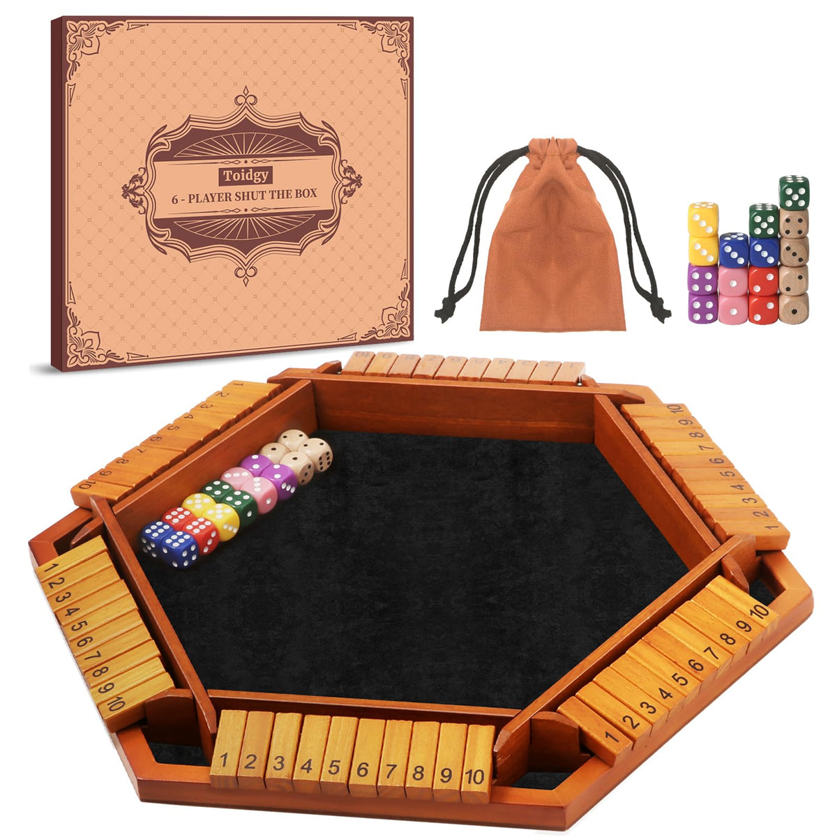 Toidgy Shut The Box on a wooden board, ideal for family game night