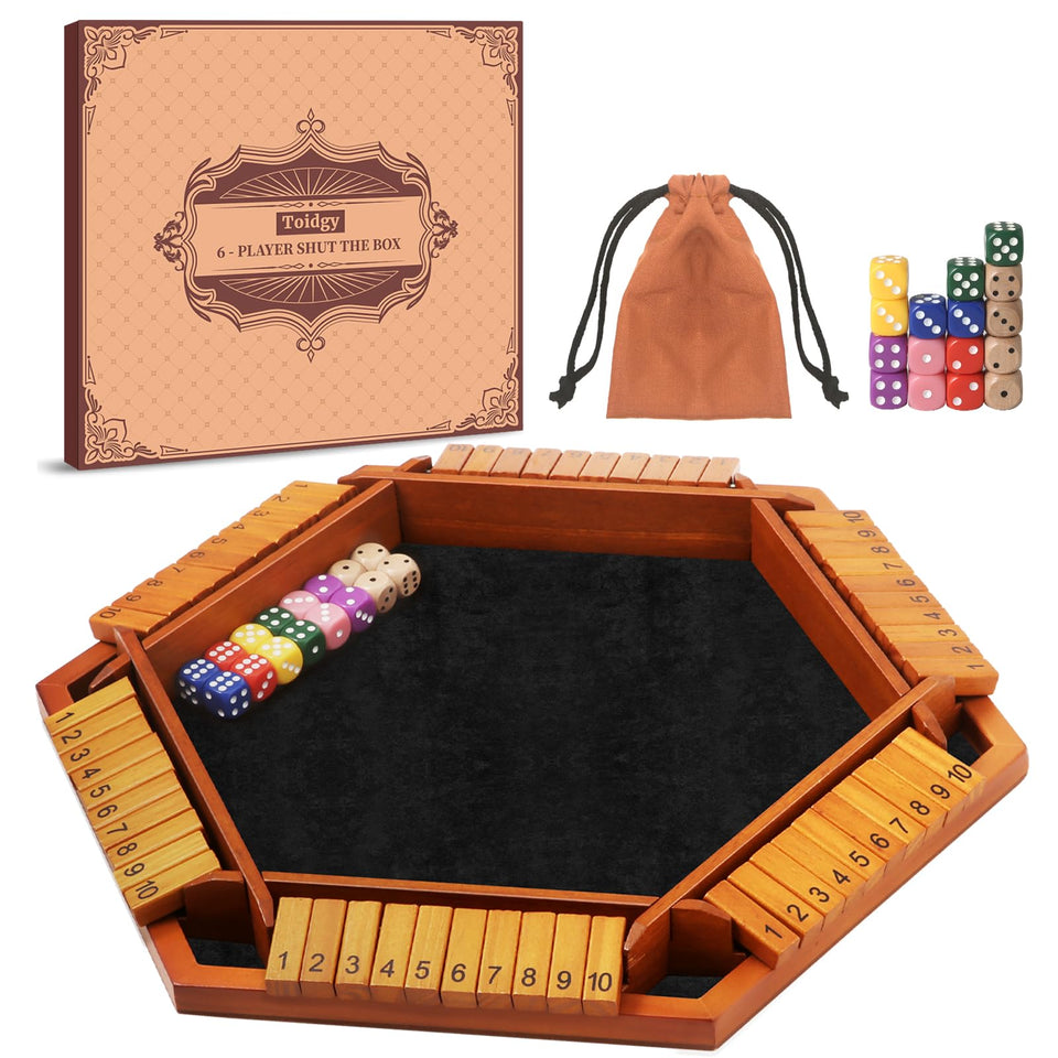 Toidgy Shut The Box on a wooden board, ideal for family game night