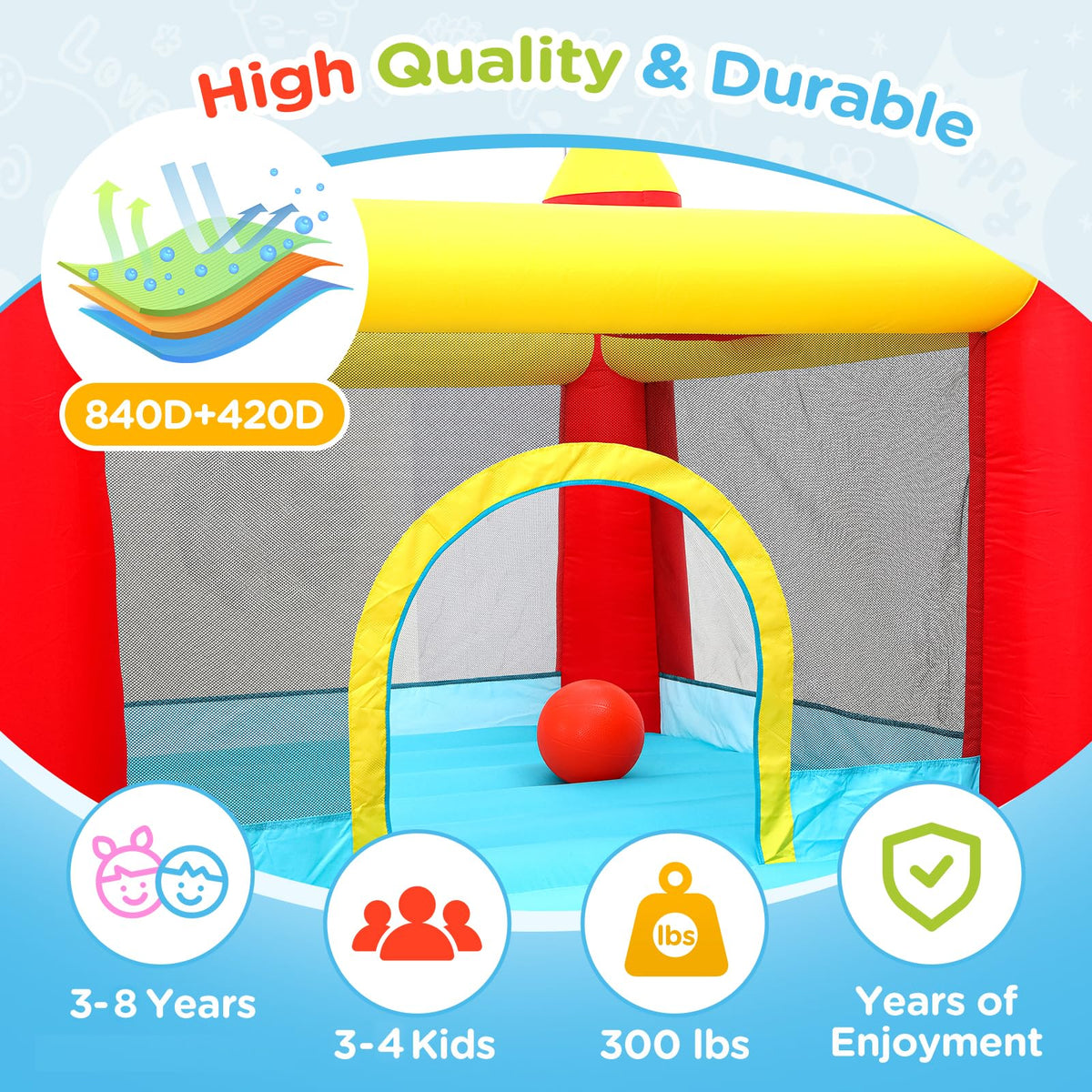 Toiyjofe bounce house with basketball hoop and dart game for kids