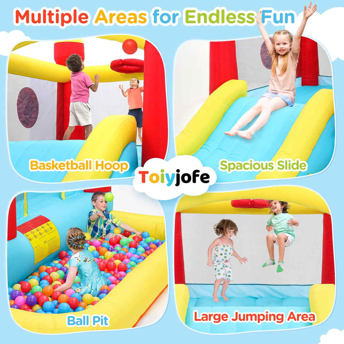 Toiyjofe inflated bounce house setup in a room or yard
